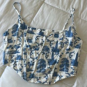 Blue and White Printed Corset Top